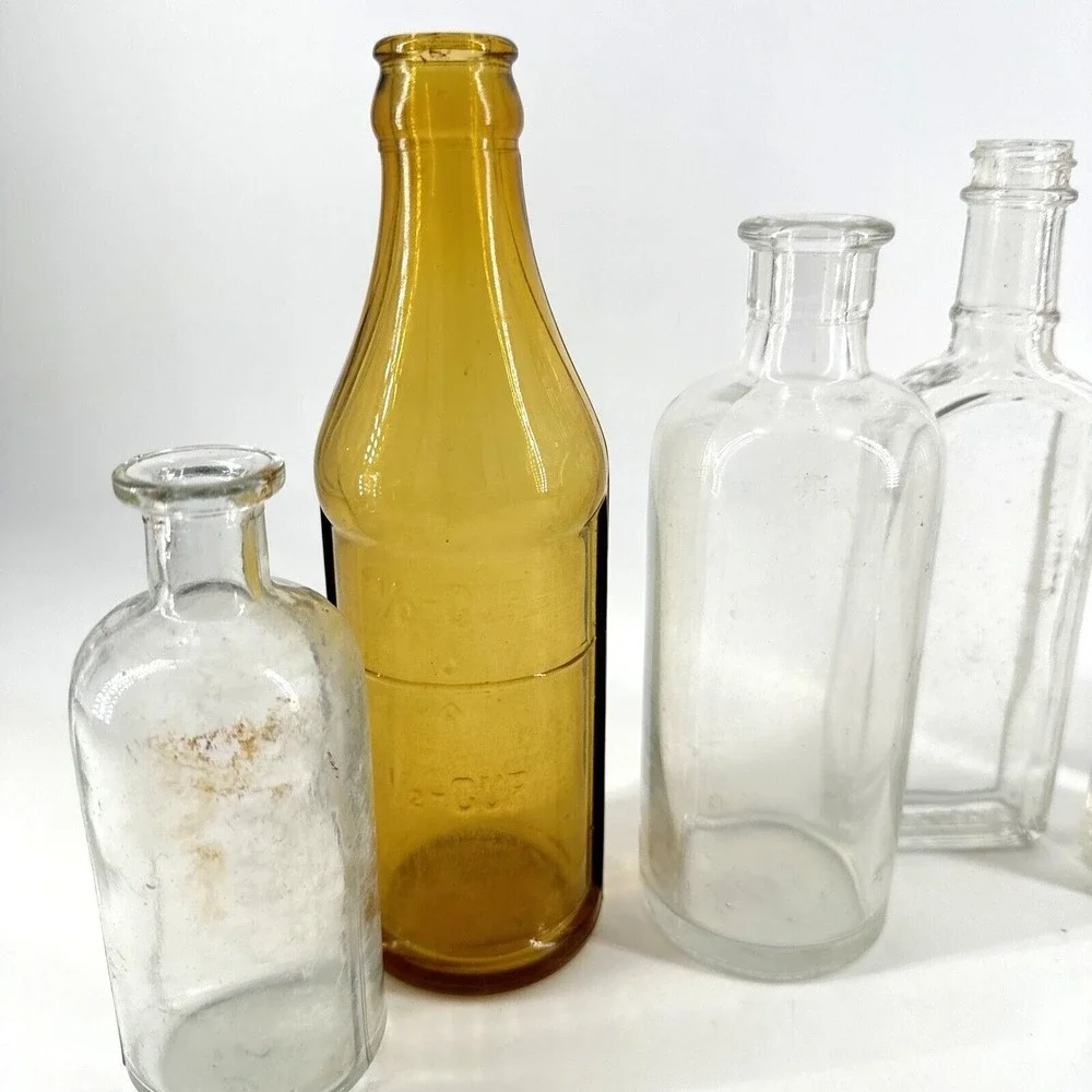 Glass Medicine & Apothecary Bottles Antique Lot Of 8‎ Multi Colors & Sizes